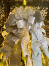 The Starla White Platinum & Gold Taffeta Christmas Tree Topper Bow