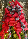 The Elsbeth Red & Navy Blue Snowflake Christmas Tree Topper Bow