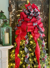 The Elsbeth Red & Navy Blue Snowflake Christmas Tree Topper Bow