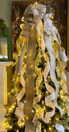 The Starla White Platinum & Gold Taffeta Christmas Tree Topper Bow