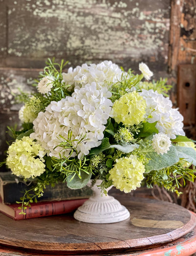 White Distressed Metal Pedestal Candle Stand