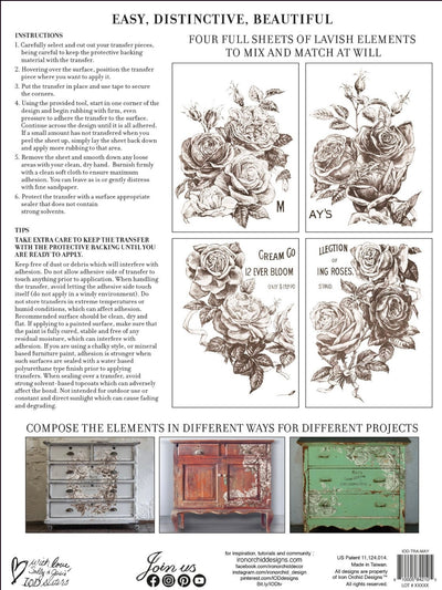IOD Mays Roses Rub On Transfer Sheet