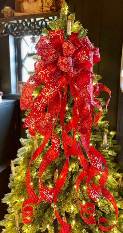 The Enya Red & White Snowflake Christmas Tree Topper Bow