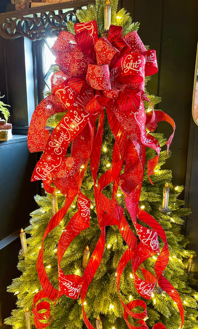 The Enya Red & White Snowflake Christmas Tree Topper Bow