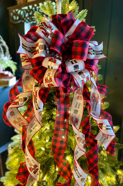 The Claus Red Black & Grey buffalo check Christmas Tree Topper Bow