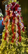 The Claus Red Black & Grey buffalo check Christmas Tree Topper Bow