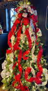 The Simone Red Green & Gold Christmas Tree Topper Bow