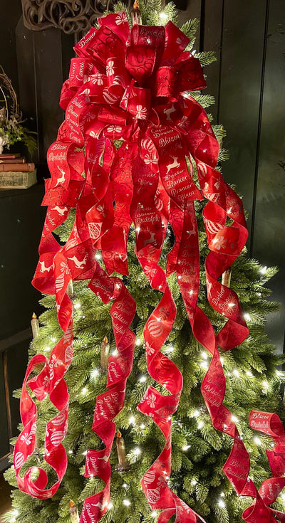 The Cupid Red & White Snowflake Christmas Tree Topper Bow