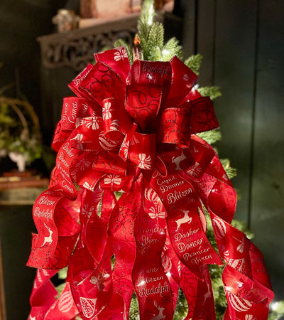 The Cupid Red & White Snowflake Christmas Tree Topper Bow