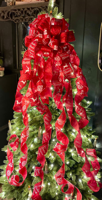 The Cupid Red & White Snowflake Christmas Tree Topper Bow