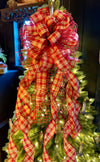 The Annie Red Tan & Green Country Christmas Tree Topper Bow