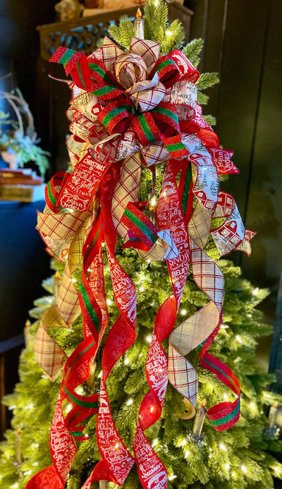 The Karina Red & White Snowflake Christmas Tree Topper Bow