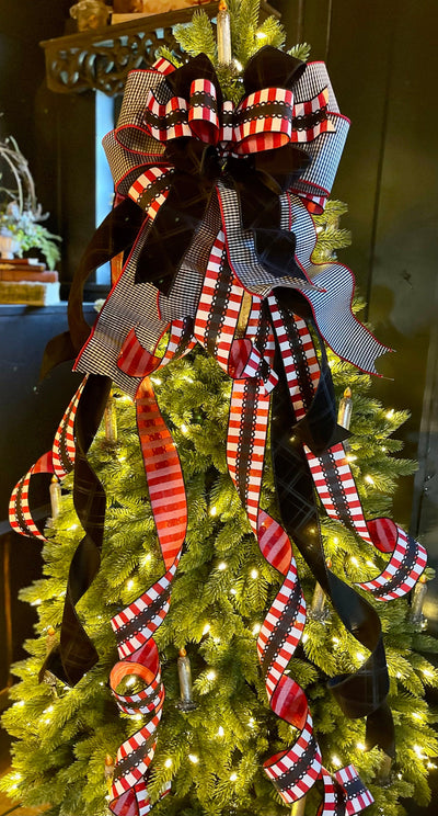 The Natasha Black Red & White Christmas Tree Topper Bow