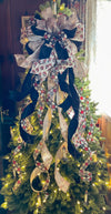 The Laurent Black Red & Beige Christmas Tree Topper Bow