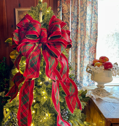 The Tara Red & Green plaid Christmas Tree Topper Bow