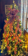 The Fannie Red Tan & Green Country Christmas Tree Topper Bow