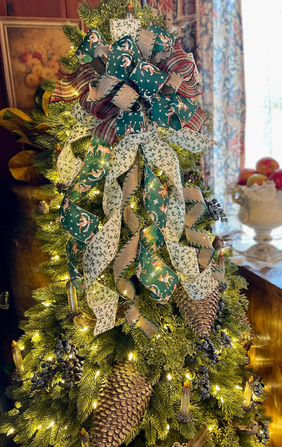 The Bambi Burgundy Green & White Christmas Tree Topper Bow