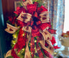 The Brooke Red Black & Tan Christmas Tree Topper Bow