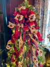 The Brooke Red Black & Tan Christmas Tree Topper Bow