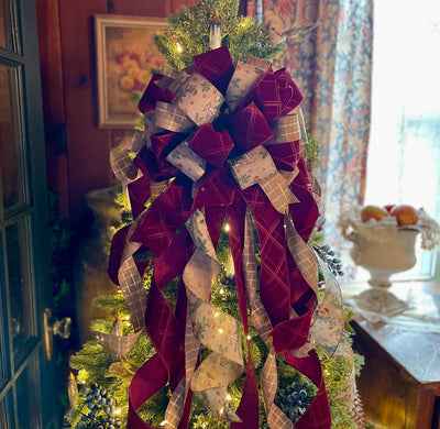 The Brianna burgundy gold & Tan Christmas Tree Topper Bow