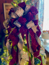 The Brianna burgundy gold & Tan Christmas Tree Topper Bow