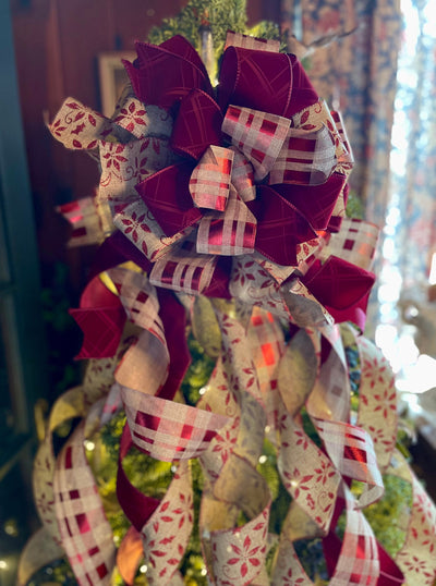 The Carmella Burgundy Velvet Christmas Tree Topper Bow