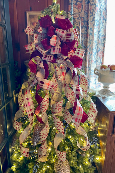 The Carmella Burgundy Velvet Christmas Tree Topper Bow