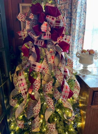 The Carmella Burgundy Velvet Christmas Tree Topper Bow