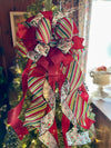 The Ava Red Green & White Christmas Tree Topper Bow