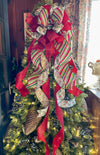 The Ava Red Green & White Christmas Tree Topper Bow