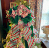 The Greta Red Green & White Christmas Tree Topper Bow