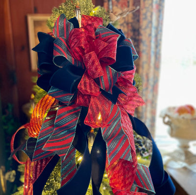 The Sapphire Red & Navy Velvet Christmas Tree Topper Bow