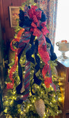 The Sapphire Red & Navy Velvet Christmas Tree Topper Bow