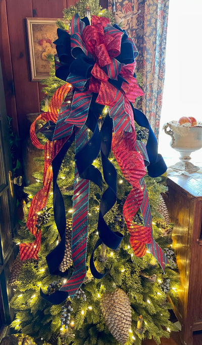 The Sapphire Red & Navy Velvet Christmas Tree Topper Bow