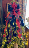 The Sapphire Red & Navy Velvet Christmas Tree Topper Bow