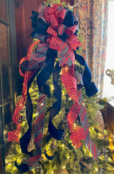 The Sapphire Red & Navy Velvet Christmas Tree Topper Bow