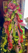 The Sicilia Red Green & White Christmas Tree Topper Bow