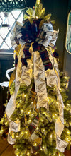 The Darcy Black Cream & Red Tartan Plaid Quail luxury Christmas Tree Topper Bow