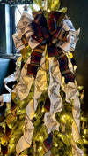 The Darcy Black Cream & Red Tartan Plaid Quail luxury Christmas Tree Topper Bow