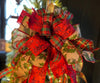 The Cadence Red & Gold Holly Christmas Tree Topper Bow