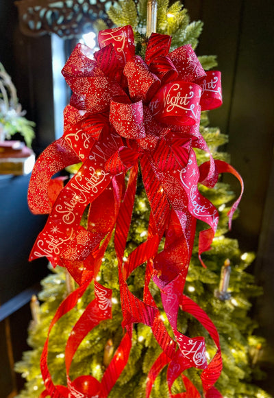 The Enya Red & White Snowflake Christmas Tree Topper Bow