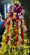 The Claus Red Black & Grey buffalo check Christmas Tree Topper Bow