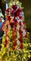 The Claus Red Black & Grey buffalo check Christmas Tree Topper Bow