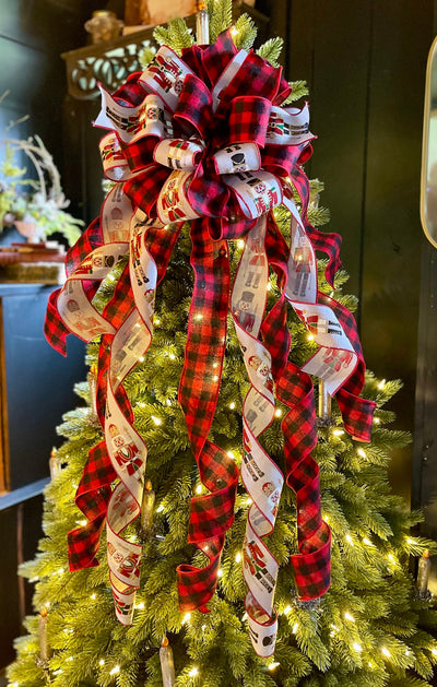 The Claus Red Black & Grey buffalo check Christmas Tree Topper Bow