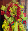 The Mayzie Red & Lime Green Polka Dot Christmas Tree Topper Bow