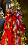 The Adeline Red & Navy Scottish Plaid Christmas Tree Topper Bow