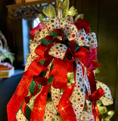 The Simone Red Green & Gold Christmas Tree Topper Bow