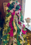 The Barbie Fuchsia Pink & Lime Green Whimsical Christmas Tree Topper Bow