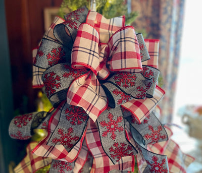 The Lydia Red Plaid Christmas Tree Topper Bow