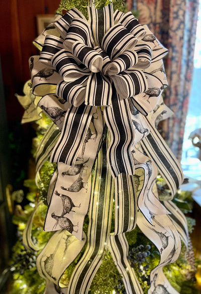 The Chauncey Black & White Christmas Tree Topper Bow